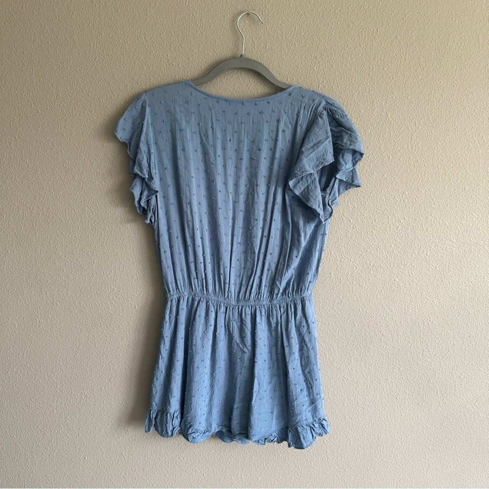 Umgee Blue Textured V Neck Romper Medium - Picture 9 of 14